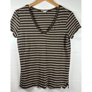 Caslon Linen V-Neck Top‎ Womens Medium Short Sleeve